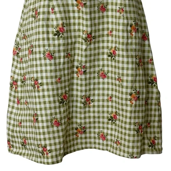 Reformation Roarke Linen Dress Patio Floral Checkered Feminine Dress 4 - Picture 7 of 13